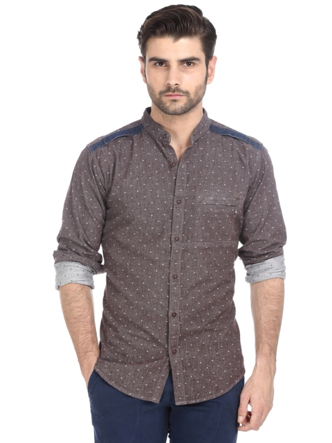 

Basics Men Brown Slim Fit Printed Casual Shirt
