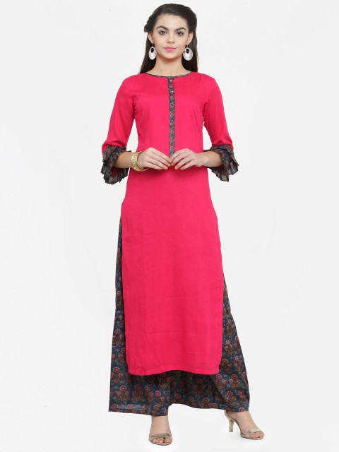 

Kvsfab Pink & Grey Viscose Rayon Unstitched Dress Material