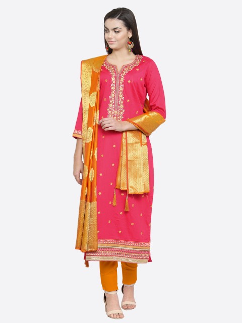 

Kvsfab Coral & Orange Cotton Blend Embroidered Unstitched Dress Material