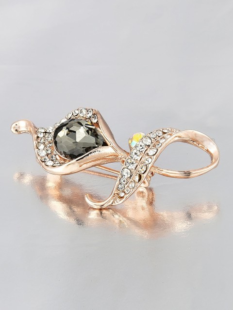 

Crunchy Fashion Women Gold-Toned & Grey Stone-Studded Leaf-Shaped Brooch