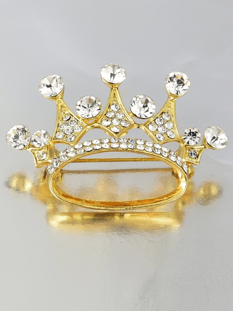 

Crunchy Fashion Women Gold-Toned Stone-Studded Crown-Shaped Brooch