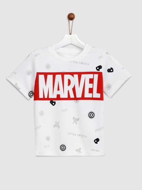 

YK Marvel Boys White & Black Printed Round Neck T-shirt