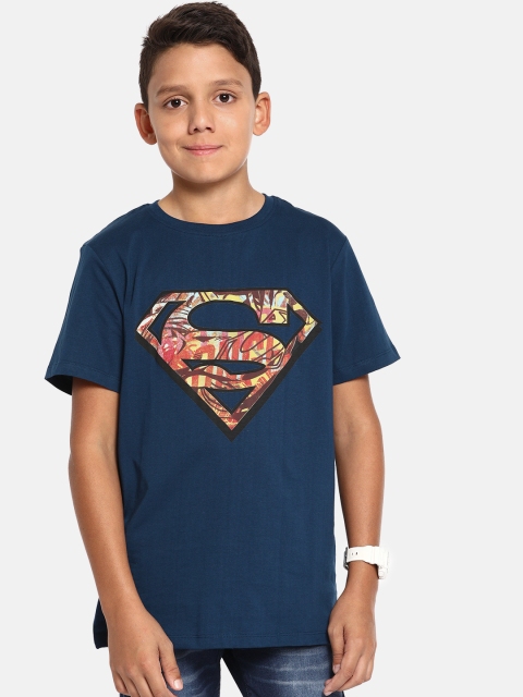 

YK Justice League Boys Navy Blue Printed Superman Round Neck T-shirt