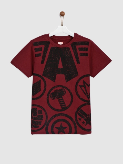 

YK Marvel Boys Maroon Printed Round Neck T-shirt