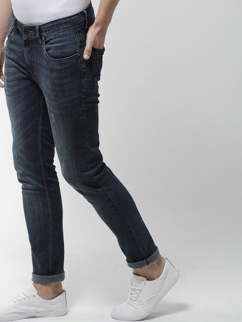 

Mast & Harbour Men Navy Blue Skinny Fit Mid-Rise Low Distress Stretchable Jeans