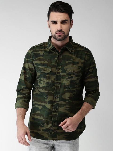 

Celio Men Olive Green & Brown Slim Fit Camouflage Casual Shirt