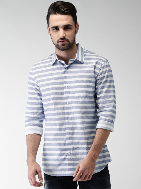 

Celio Men Blue & White Slim Fit Striped Casual Shirt