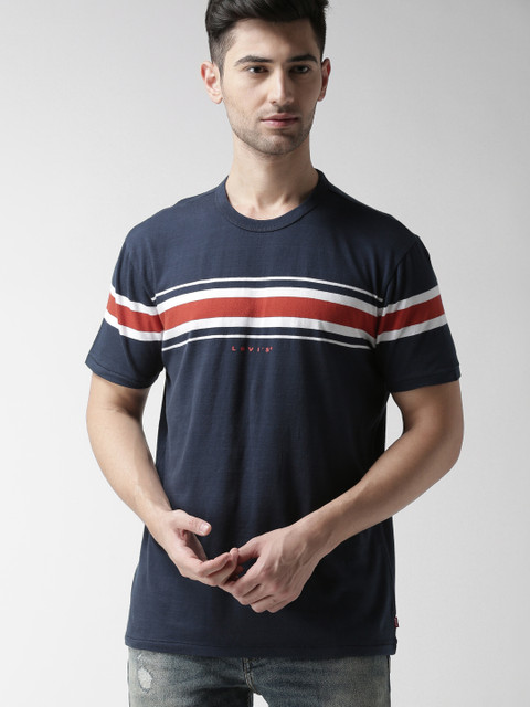 

Levis Men Navy Blue Striped Round Neck T-shirt