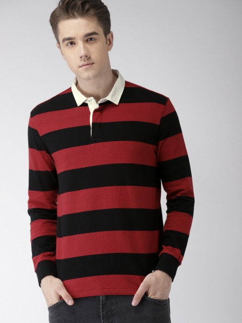 

Levis Men Red & Black LS MIGHTY RUGBY Striped Polo Collar T-shirt