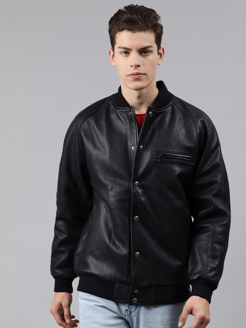 

Levis Men Black Solid Leather Jacket