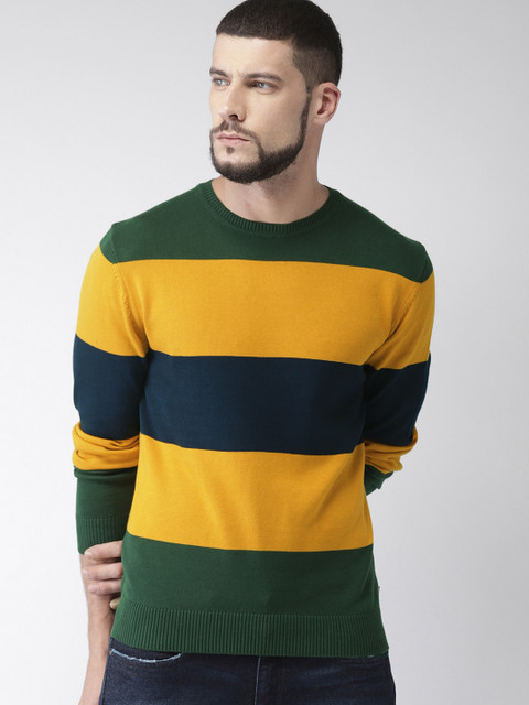 

Levis Men Green & Yellow Striped Pullover