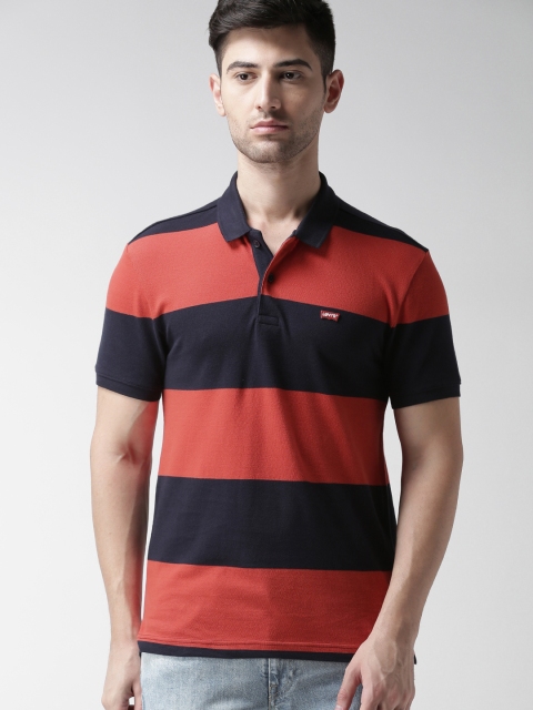 

Levis Men Navy Blue & Red Striped Polo T-shirt