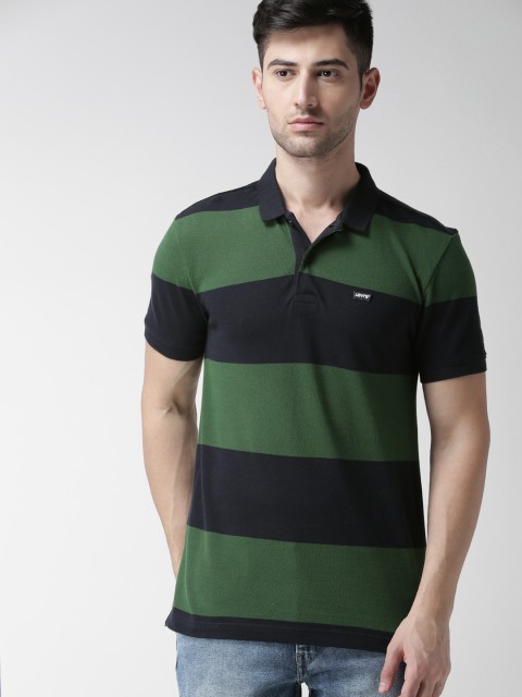 

Levis Men Green Striped Polo Collar T-shirt