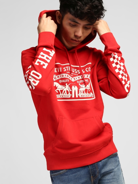 

Levis Men Red & Off-White Printed Hooded Sweatshirt