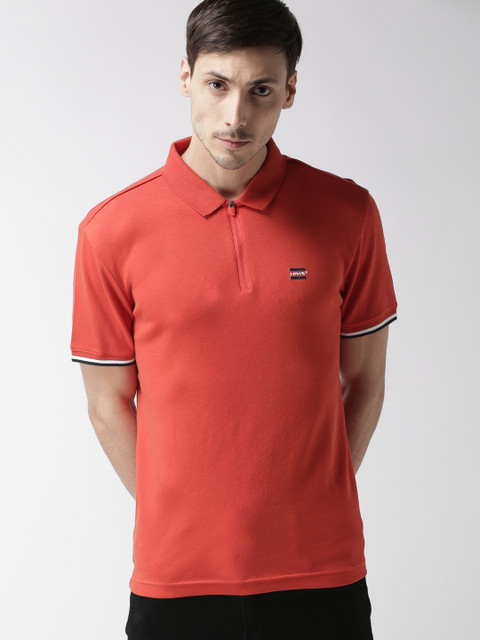 

Levis Men Orange Solid Polo Collar T-shirt