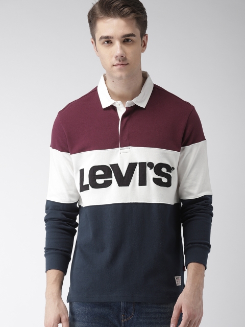 

Levis Men Navy Blue & Burgundy Colourblocked Polo Collar T-shirt