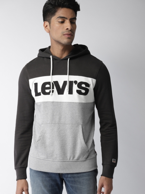 

Levis Men Grey & White Colourblocked Hooded Sweatshirt