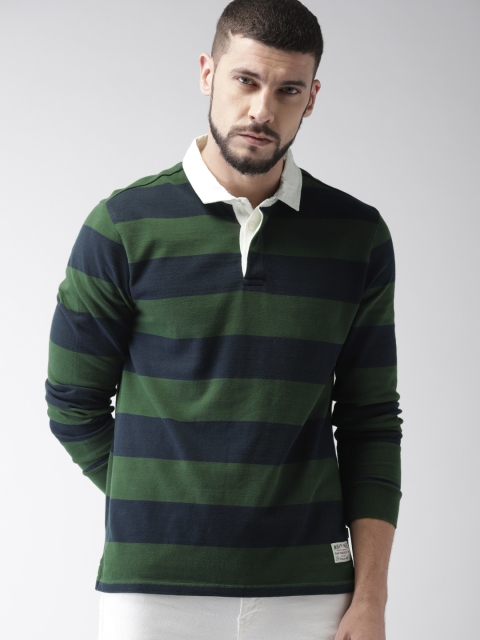 

Levis Men Green & Navy Slim Fit Striped Polo Collar T-shirt