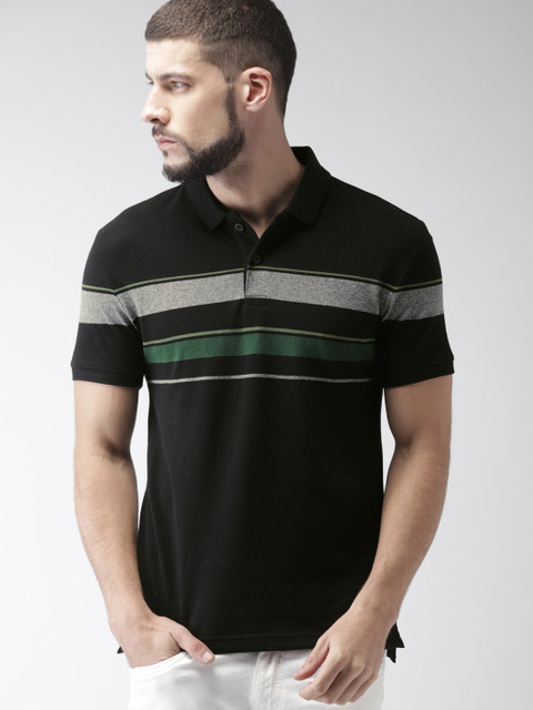 

Levis Men Black & Grey Striped Slim Fit Polo Collar T-shirt