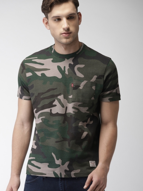 

Levis Men Olive Green & Brown Camouflage Printed T-shirt