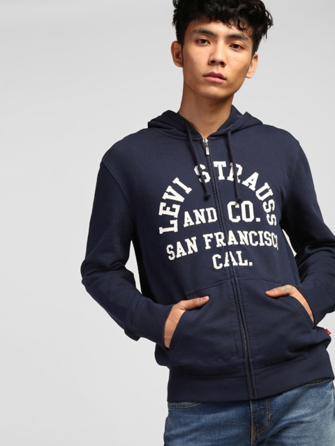 

Levis Men Navy Blue & Off-White Printed Hooded Sweatshirt