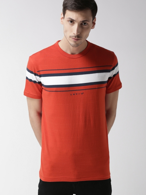 

Levis Men Orange Striped Round Neck T-shirt