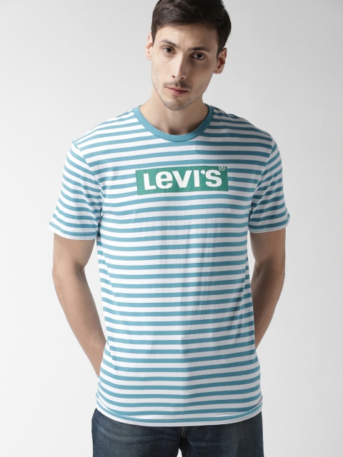 

Levis Men Blue & White Striped Round Neck T-shirt