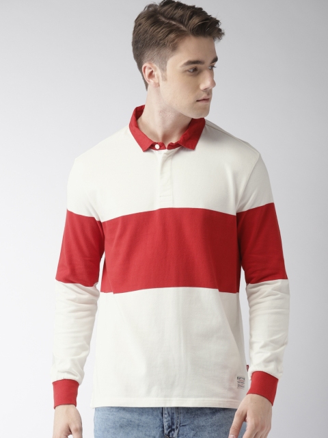

Levis Men Off-White Colourblocked Polo Collar T-shirt