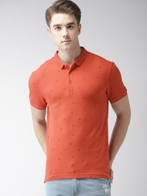 

Levis Men Rust Red Printed Slim Fit Polo Collar T-shirt