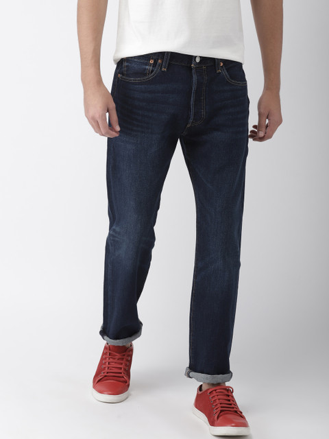

Levis Men Navy Blue 501 Original Fit Mid-Rise Clean Look Jeans