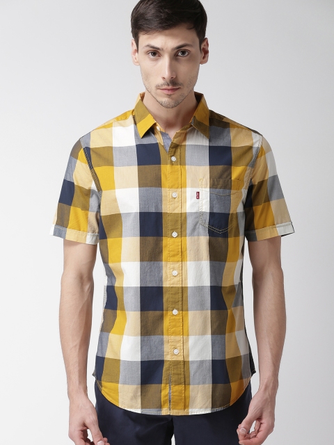 

Levis Men Yellow & Navy Trim Slim Fit Checked Casual Shirt