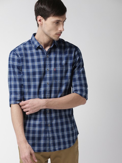 

Levis Men Navy Blue & Off-White Slim Fit Checked Casual Shirt