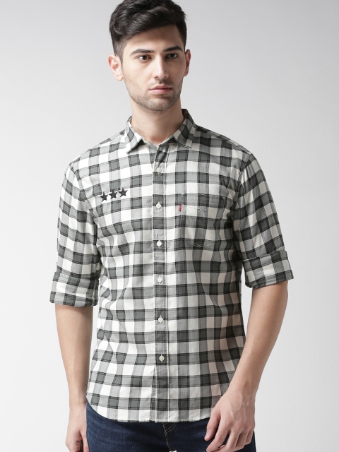 

Levis Men Off-White & Grey Regular Fit Checked Casual Shirt