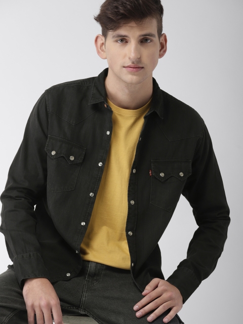 

Levis Men Black Slim Fit Solid Denim Shirt