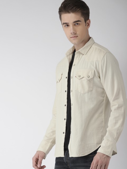 

Levis Men Off-White Slim Fit Solid Denim Shirt