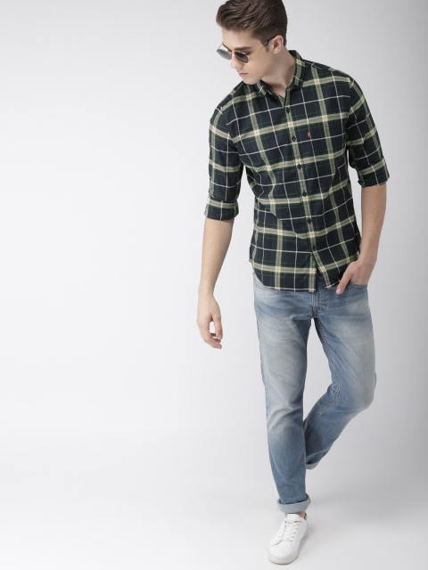 

Levis Men Navy Blue & Green Slim Fit Checked Casual Shirt