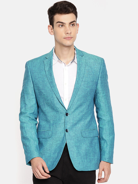 

Park AvenueBlue Super Slim Fit Single-Breasted Formal Linen Blazer, Blue