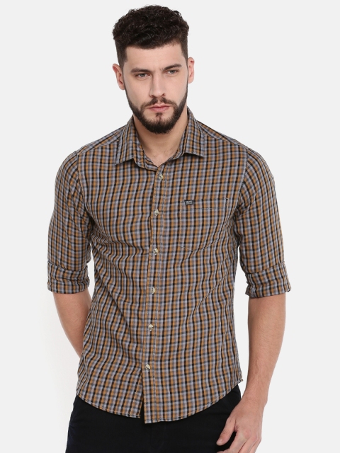 

The Indian Garage Co Men Yellow & Grey Slim Fit Checked Casual Shirt