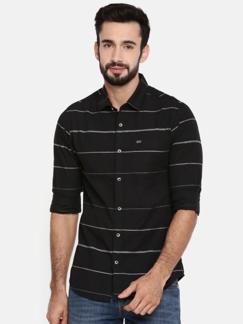 

The Indian Garage Co Men Black Slim Fit Striped Casual Shirt