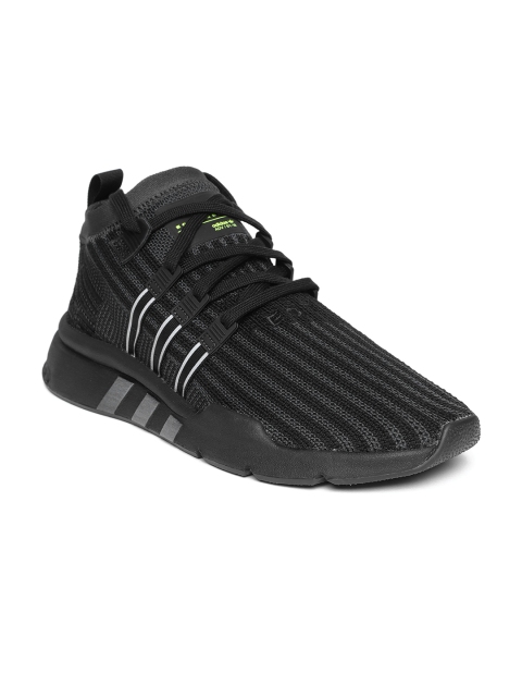 

ADIDAS Originals Men Black & Charcoal Grey EQT Support Mid ADV Primeknit Sneakers