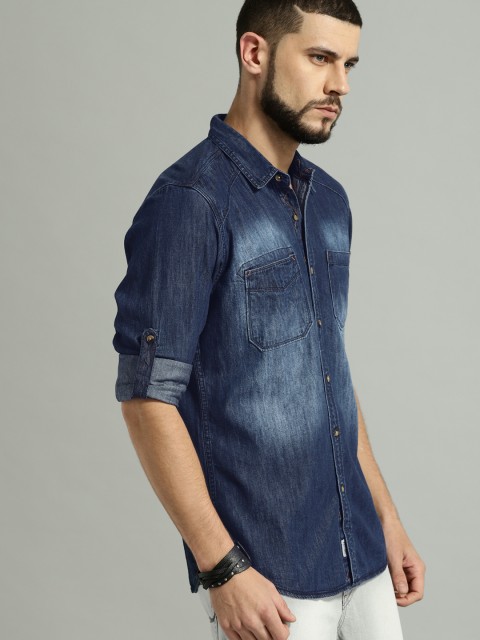 

Roadster Men Blue Slim Fit Faded Casual Denim Shirt