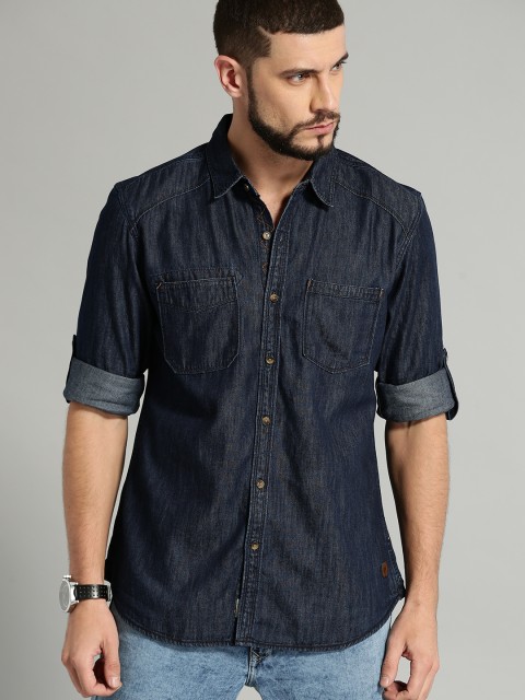 

Roadster Men Blue Regular Fit Solid Denim Casual Shirt