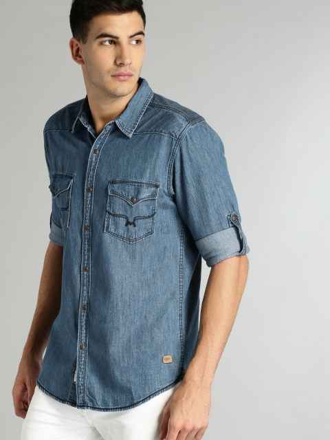 

Roadster Men Blue Regular Fit Faded Casual Denim Shirt