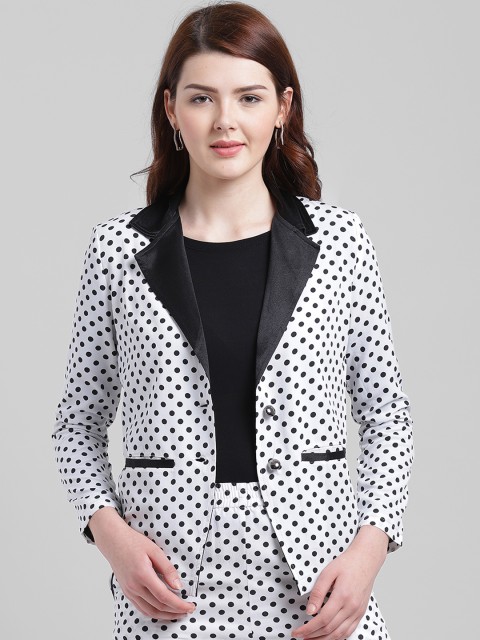 

Texco Women White & Black Printed Slim Fit Single-Breasted Casual Blazer