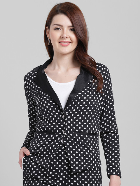 

Texco Women Black & White Printed Slim Fit Single-Breasted Casual Blazer
