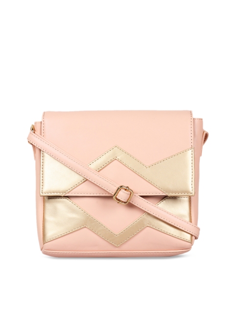 

3 Mad Chicks Pink & Gold-Toned Colourblocked Sling Bag