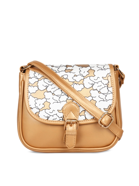 

3 Mad Chicks Gold-Toned & White Printed Sling Bag