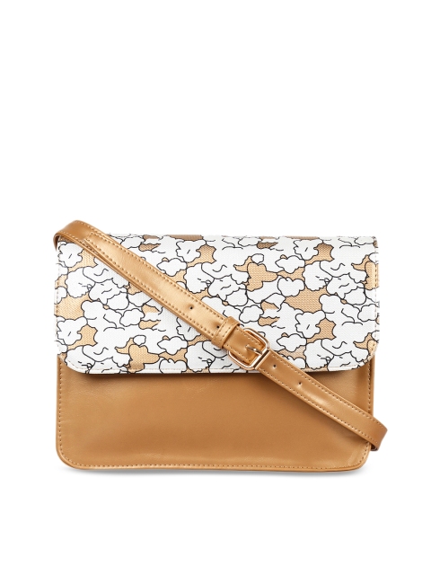 

3 Mad Chicks Gold-Toned & White Printed Sling Bag