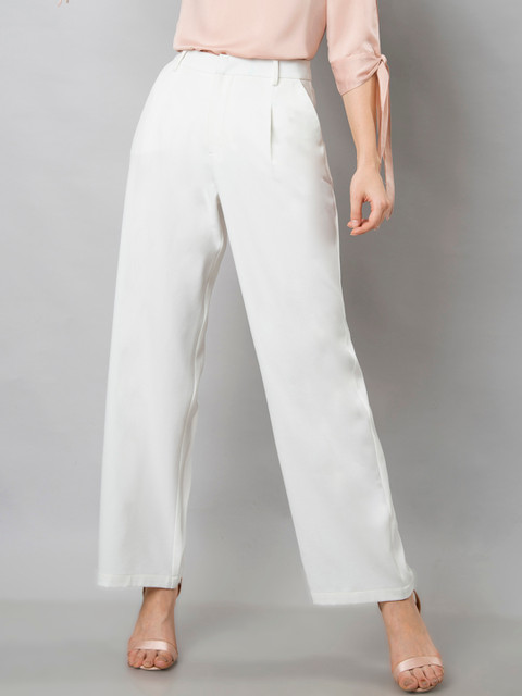 

FabAlley Women White Solid Regular Trousers