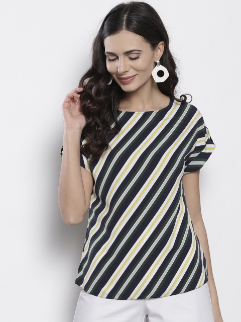

DOROTHY PERKINS Women Navy Blue & White Striped Top
